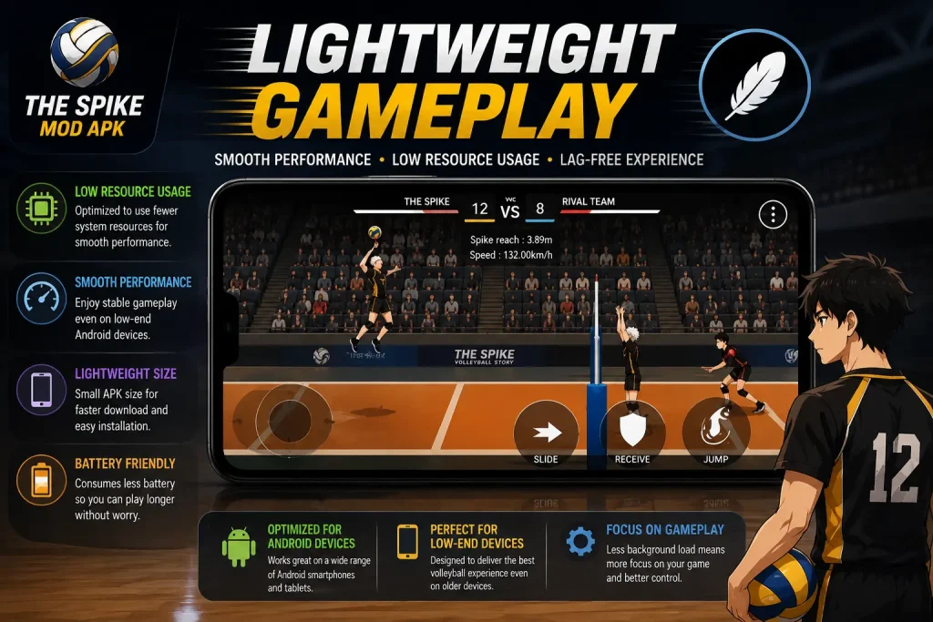 The Spike MOD APK lightweight gameplay with smooth performance on low-end Android devices