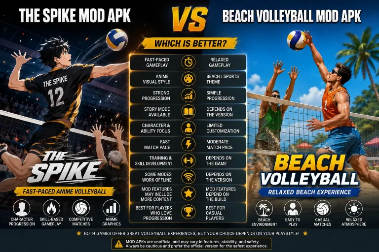 The Spike MOD APK vs Beach Volleyball MOD APK comparison